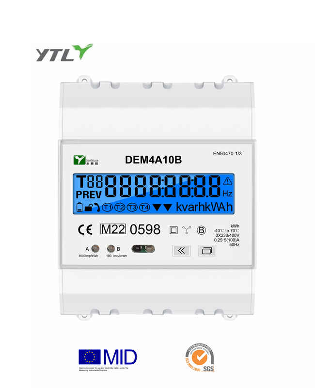 YTL DEM4A MAX 100A DIN rail ThreePhase 4 Module four tariff CE RoHS MID B+D Approved Electric Energy Meter